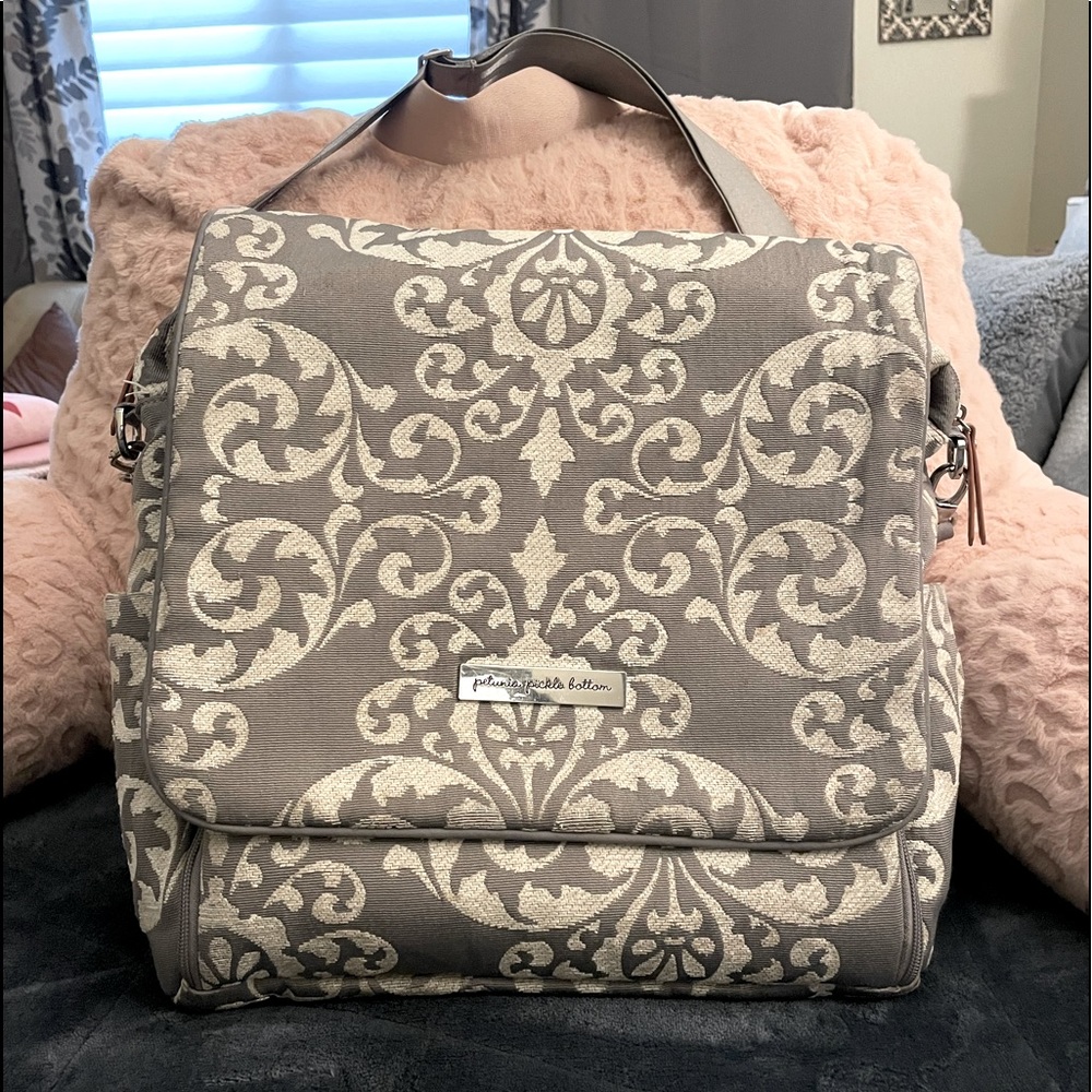 Boxy backpack petunia pickle bottom grey diaper bag